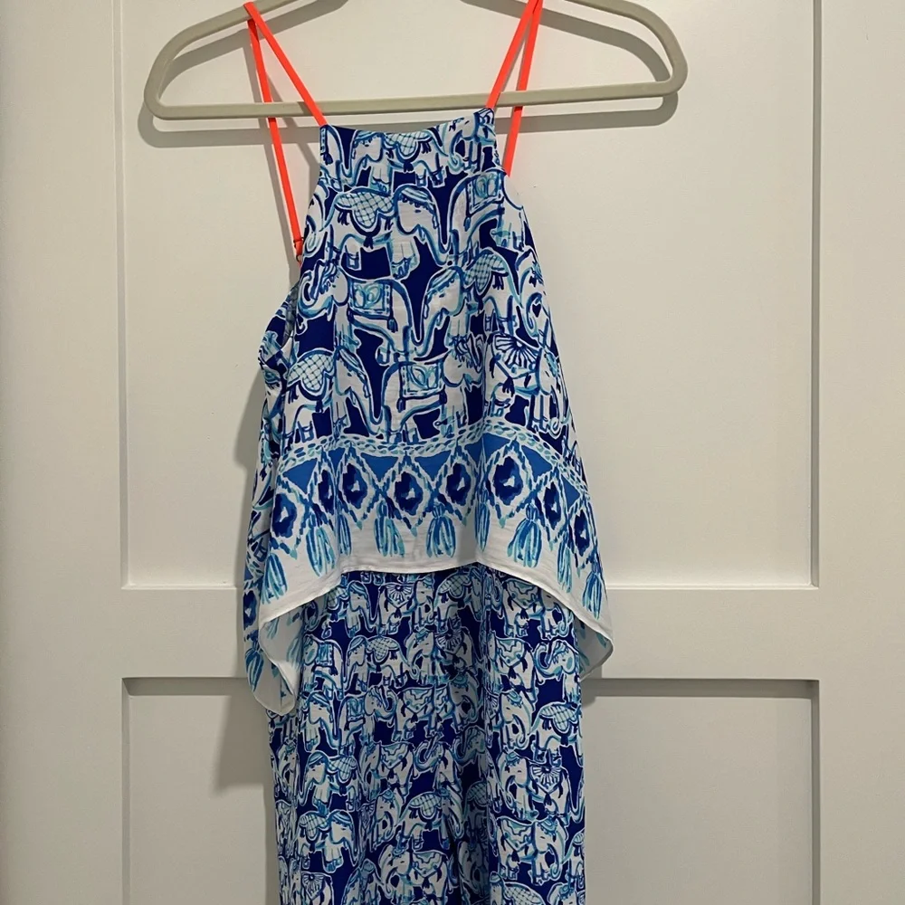 Lilly Pulitzer Romper Elephant Blue White Spaghetti Strap Size 0 summer - Picture 1 of 13